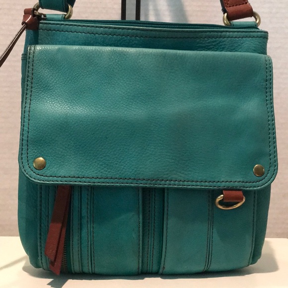 Fossil Teal Green Leather Messenger/ Crossbody Bag - Picture 7 of 16